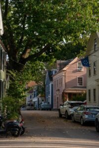 Portsmouth New Hampshire waterfront and historic harbor buildings
