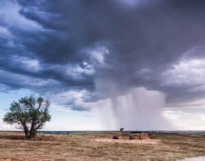 Empty flat plains and grain silo in the Oklahoma panhandle