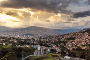 Medellin Colombia cityscape with mountains