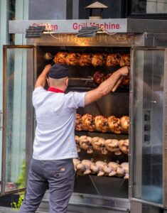 Costco rotisserie chicken display in store