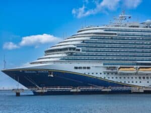 Cruise ship deck showing onboard spending areas