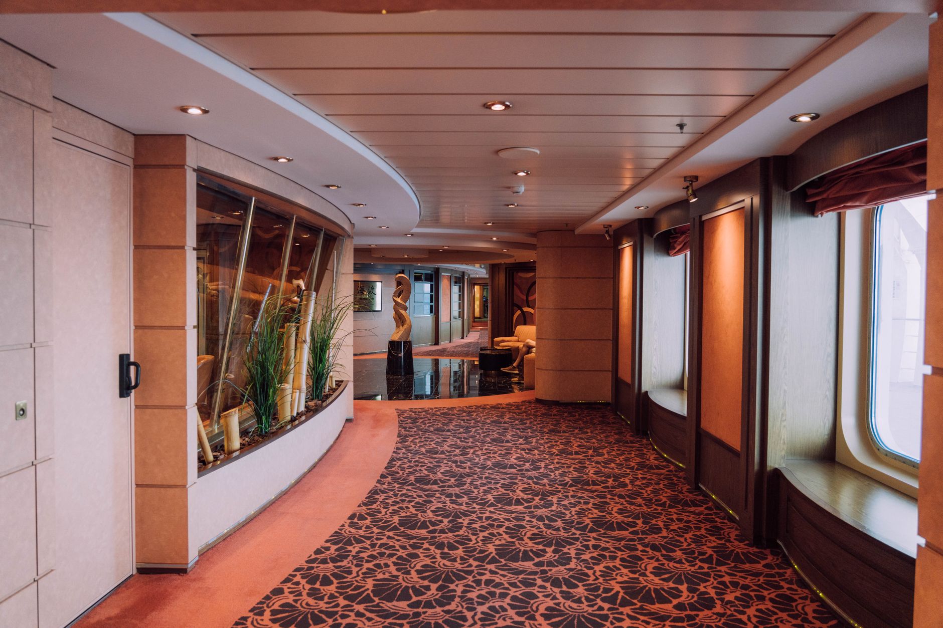 Cruise ship crew quarters hallway