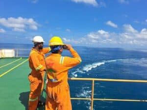 Cruise ship crew working