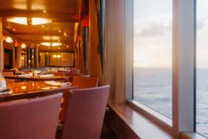 Elegant specialty dining restaurant table on a cruise ship
