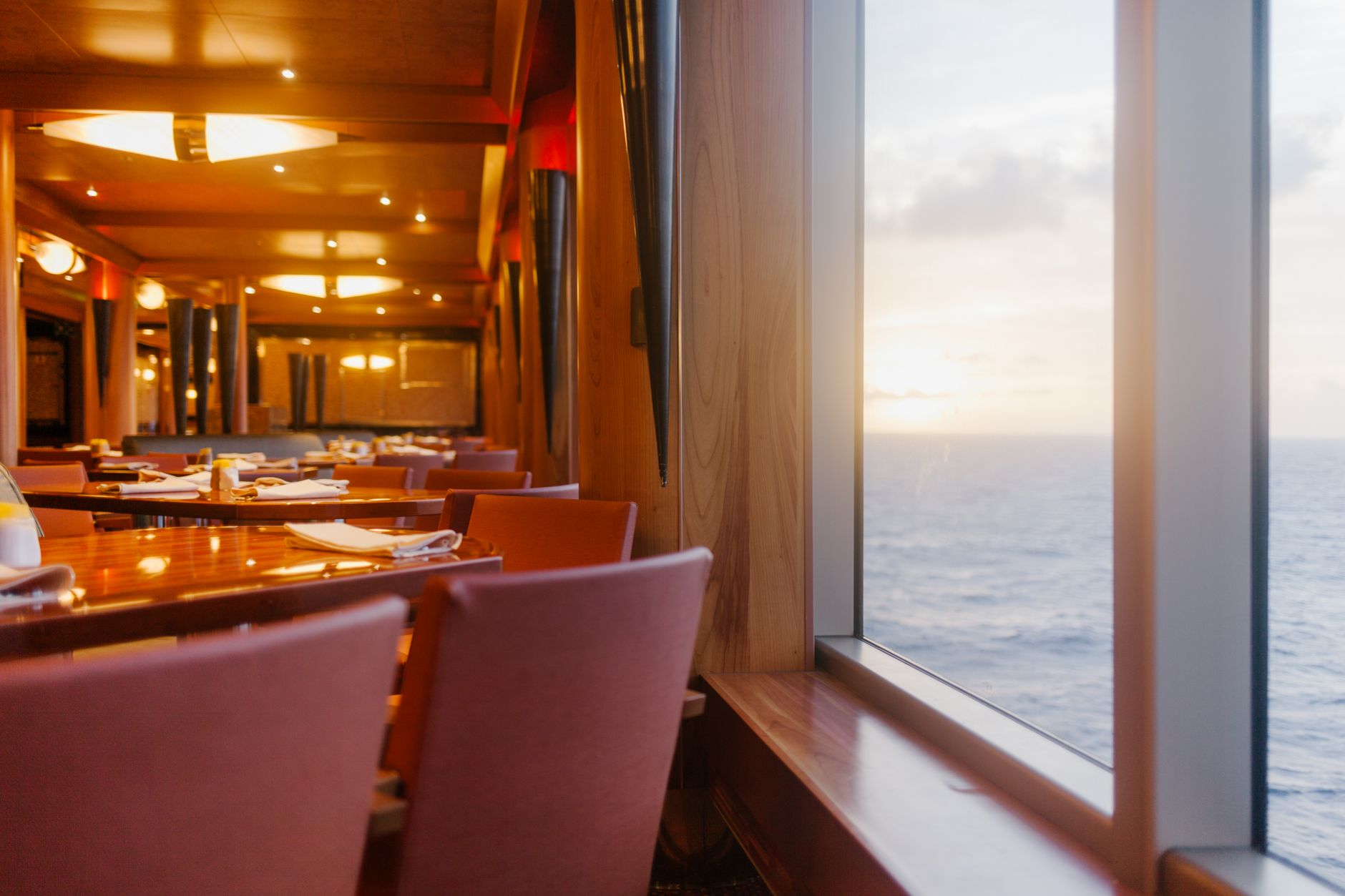 Elegant specialty dining restaurant table on a cruise ship