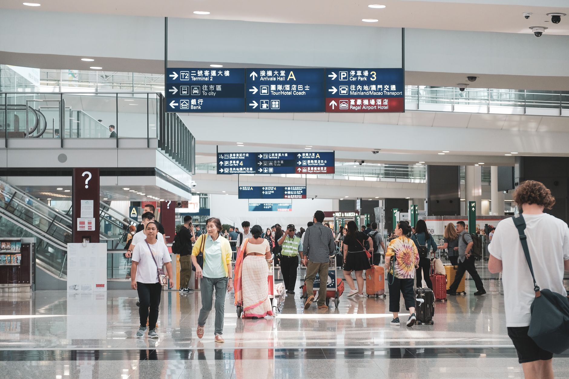 Diverse group of travelers at airport terminal