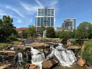 Downtown Greenville South Carolina Main Street with Falls Park