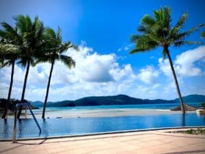 Luxury resort infinity pool photographed for social media