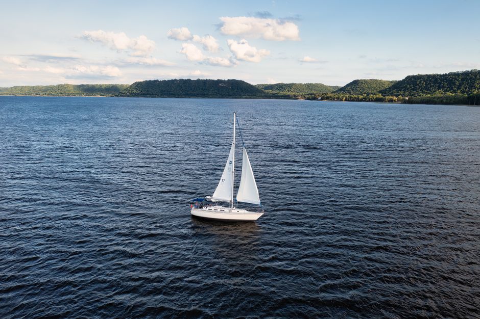 Boat on calm Midwest lake water