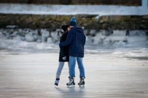 Minneapolis winter ice skating frozen lake