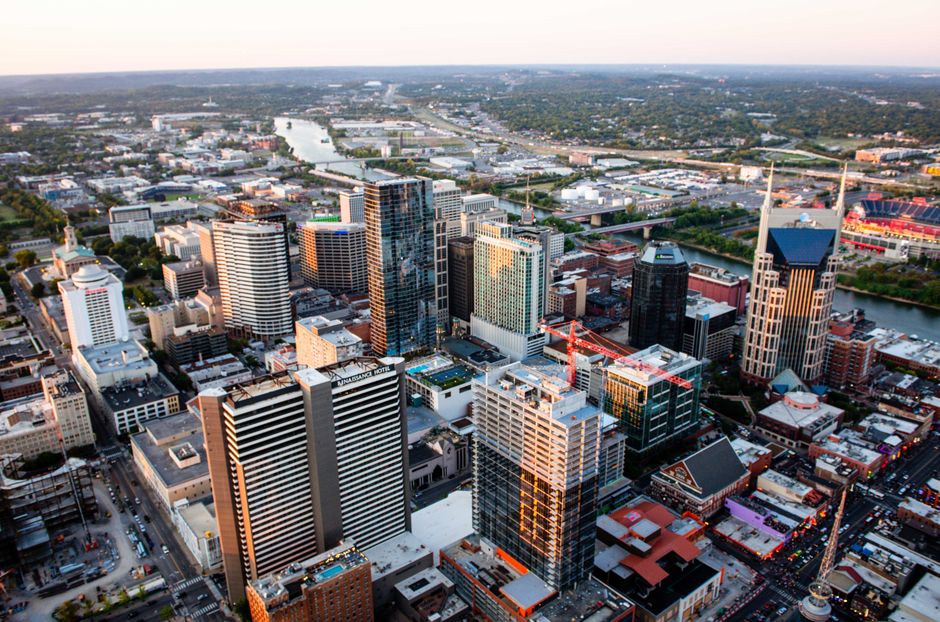 Nashville Tennessee skyline at dusk with new construction