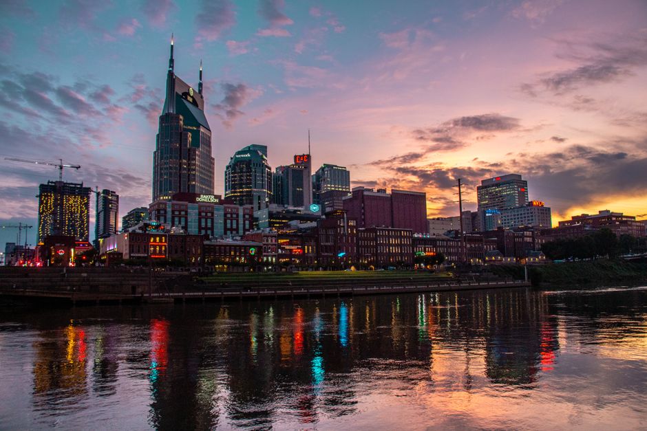 Nashville Tennessee skyline with construction cranes
