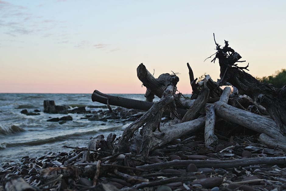 Sunset over a Great Lakes shoreline