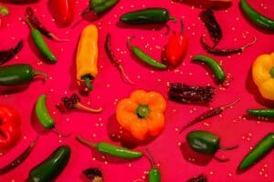 Red chile ristra hanging outside a New Mexico adobe building