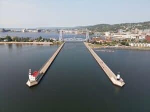 Aerial harbor view of Duluth Minnesota Lake Superior