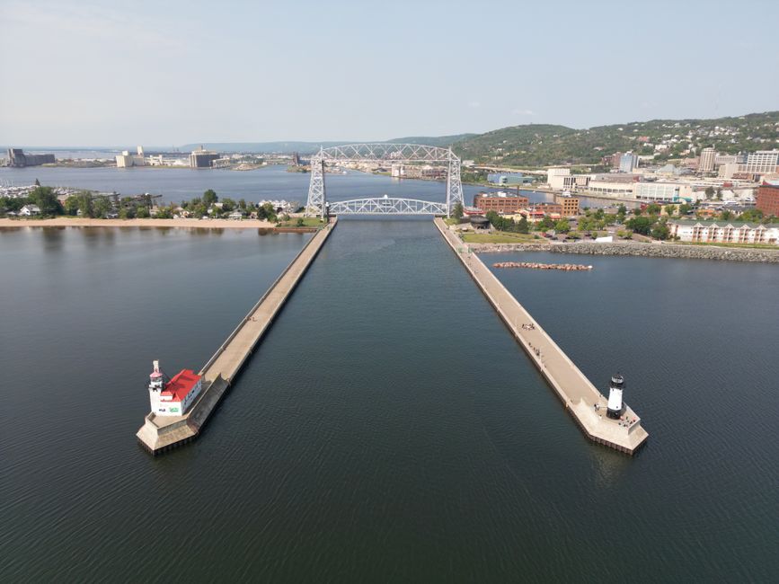 Aerial harbor view of Duluth Minnesota Lake Superior