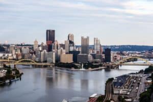 Pittsburgh skyline at the confluence of three rivers