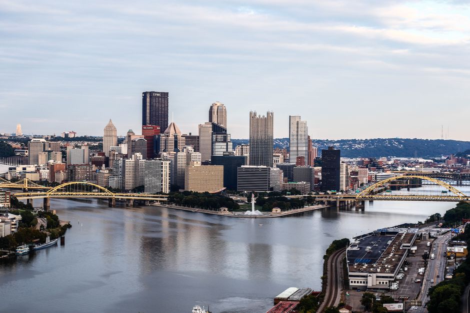 Pittsburgh skyline at the confluence of three rivers