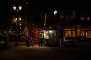 Portland food cart pod with visitors