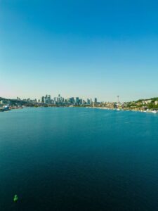 Amazon headquarters buildings and biosphere domes in South Lake Union Seattle