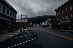 Quiet small college town main street