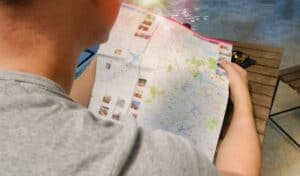 Map and travel itinerary with planning notes