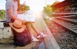 Traveler with a simple itinerary relaxing after arrival in a new city