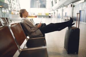 Traveler relaxed airport lounge