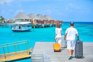 Traveler tropical destination arrival