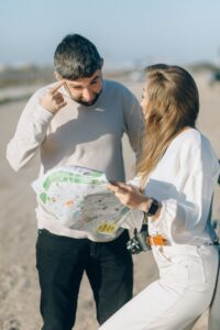 Traveler asking for directions in a foreign city