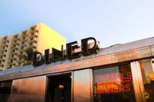 Vintage stainless steel prefabricated diner exterior