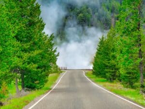 Road leading to Yellowstone National Park entrance