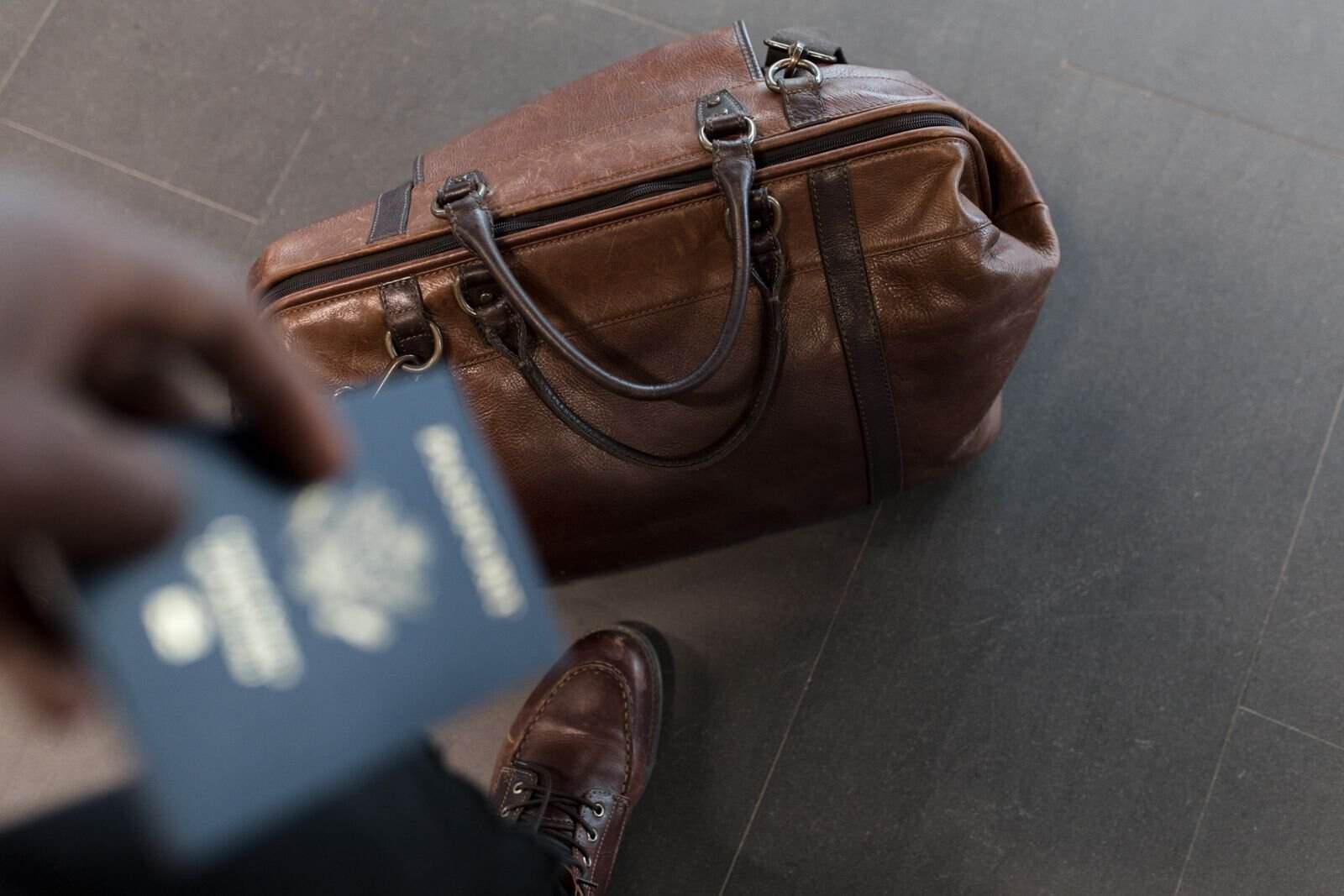 Brown leather duffel bag for travel