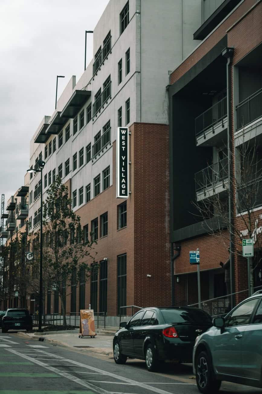 View of West Village building in Oklahoma City showcasing urban residential architecture.