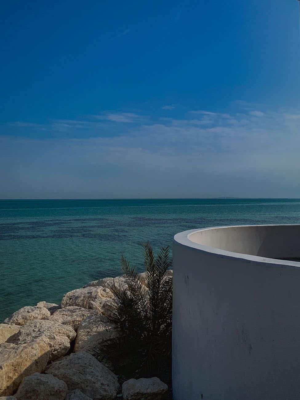 Beautiful seaside view of the Arabian Gulf from Al Khobar, highlighting serene nature and blue skies.