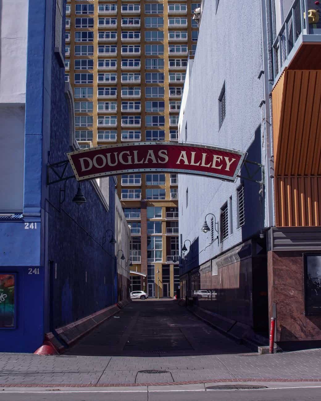 Douglas Alley in downtown Reno captures modern urban architecture in a vibrant city setting.