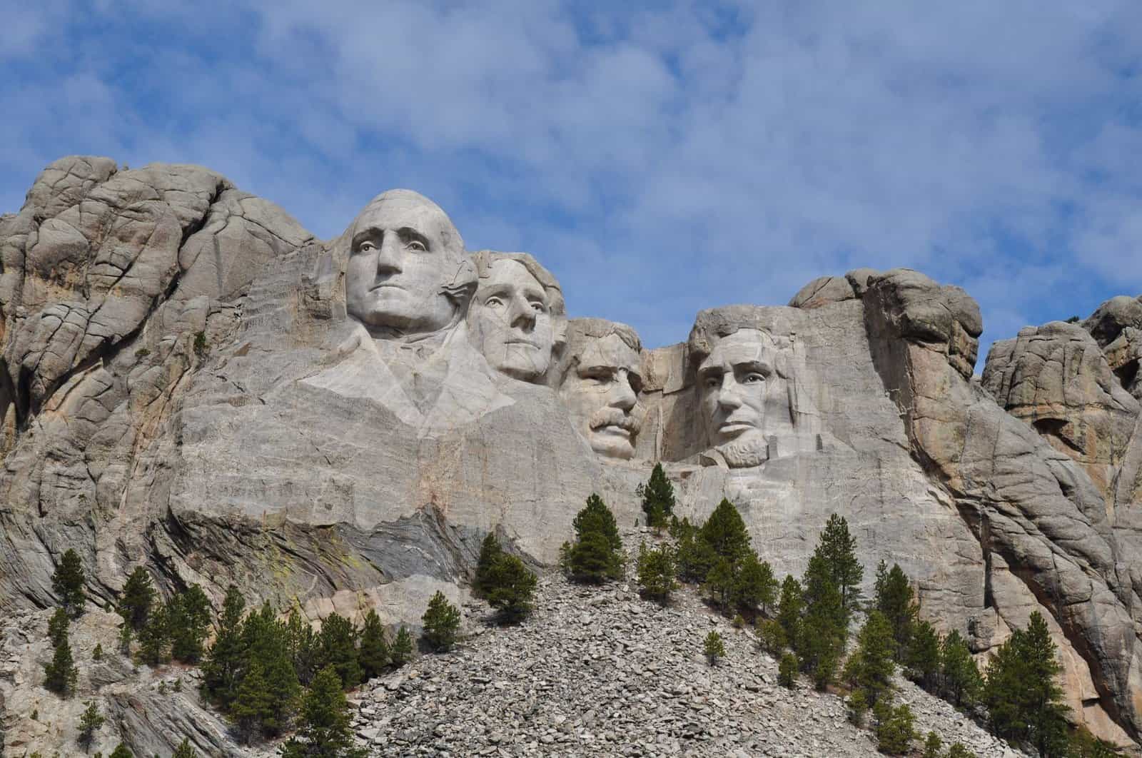 Stunning view of Mount Rushmore under a clear sky, featuring iconic presidential sculptures.